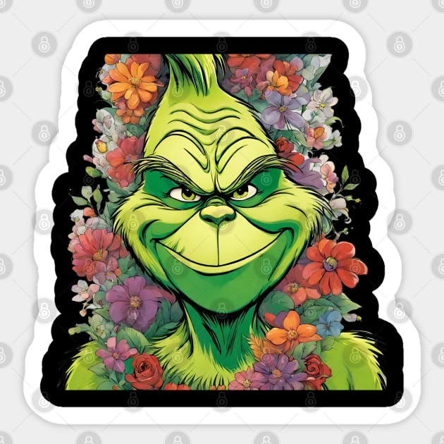 Flowery Grinch Sticker by blaurensharp00@gmail.com